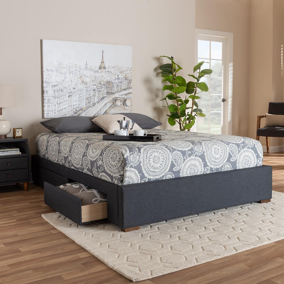 Thumbnail: Leni Modern and Contemporary Dark Grey Fabric Upholstered 4-Drawer Queen Size Pl