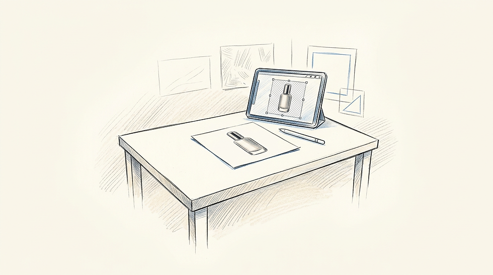 A digital stylus rests on a tablet screen showing an object being isolated from its background.