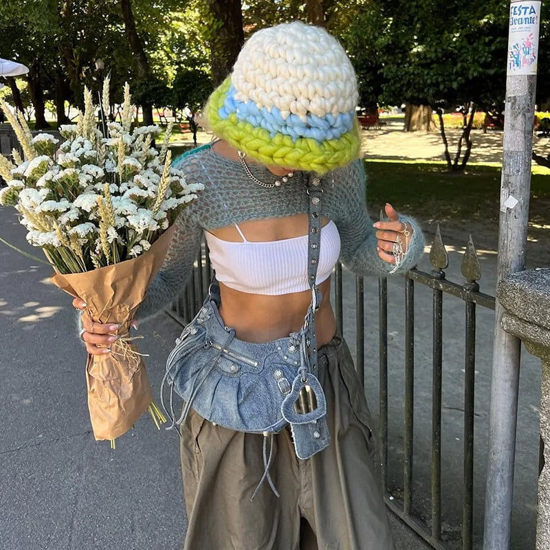 Vintage Knitted Cropped Blouse for Women