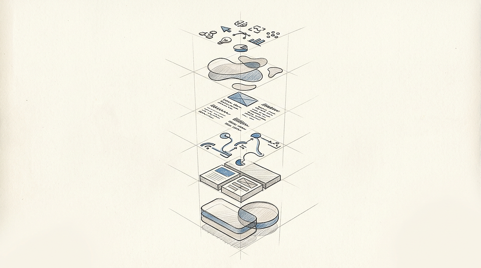 A layered stack of various design elements arranged vertically to show their order of depth.
