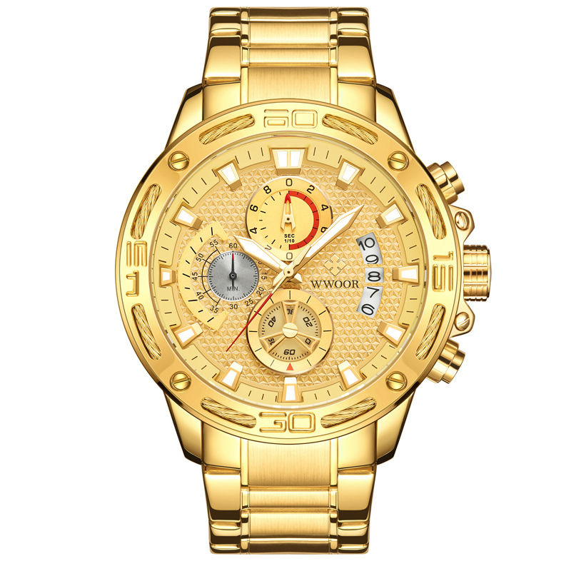 Men Watches Wwoor Gold Full Stainless Steel Quartz Watc
