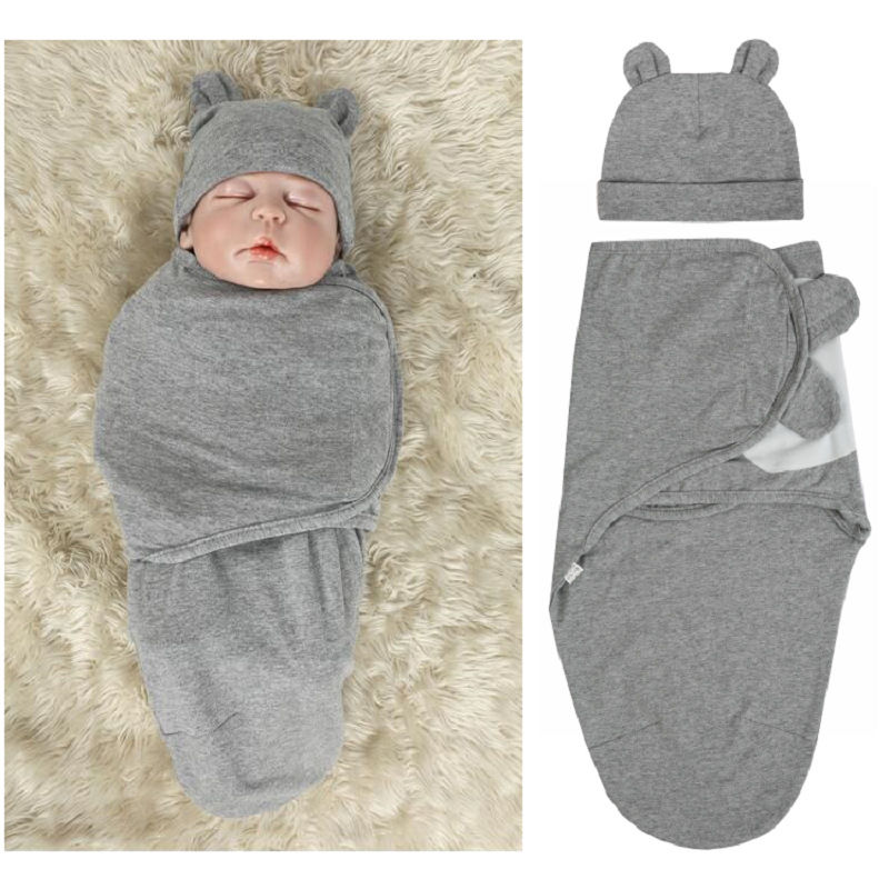 Thumbnail: Newborn Swaddle Blanket Set with Rabbit Ear Hat (0-3M)
