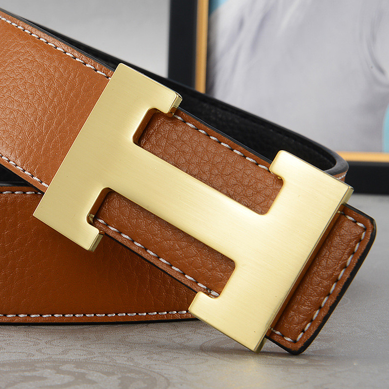 Men'S Belt With Lychee Pattern And Smooth Buckle HFashionable, Casual, Trendy, A view 3