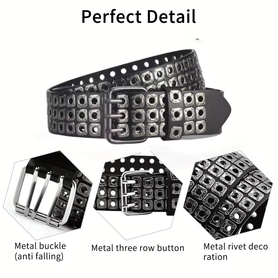 Women Belt Square Beads, Willow Nails, Three Exhaust Eyes, Punk Street view 5