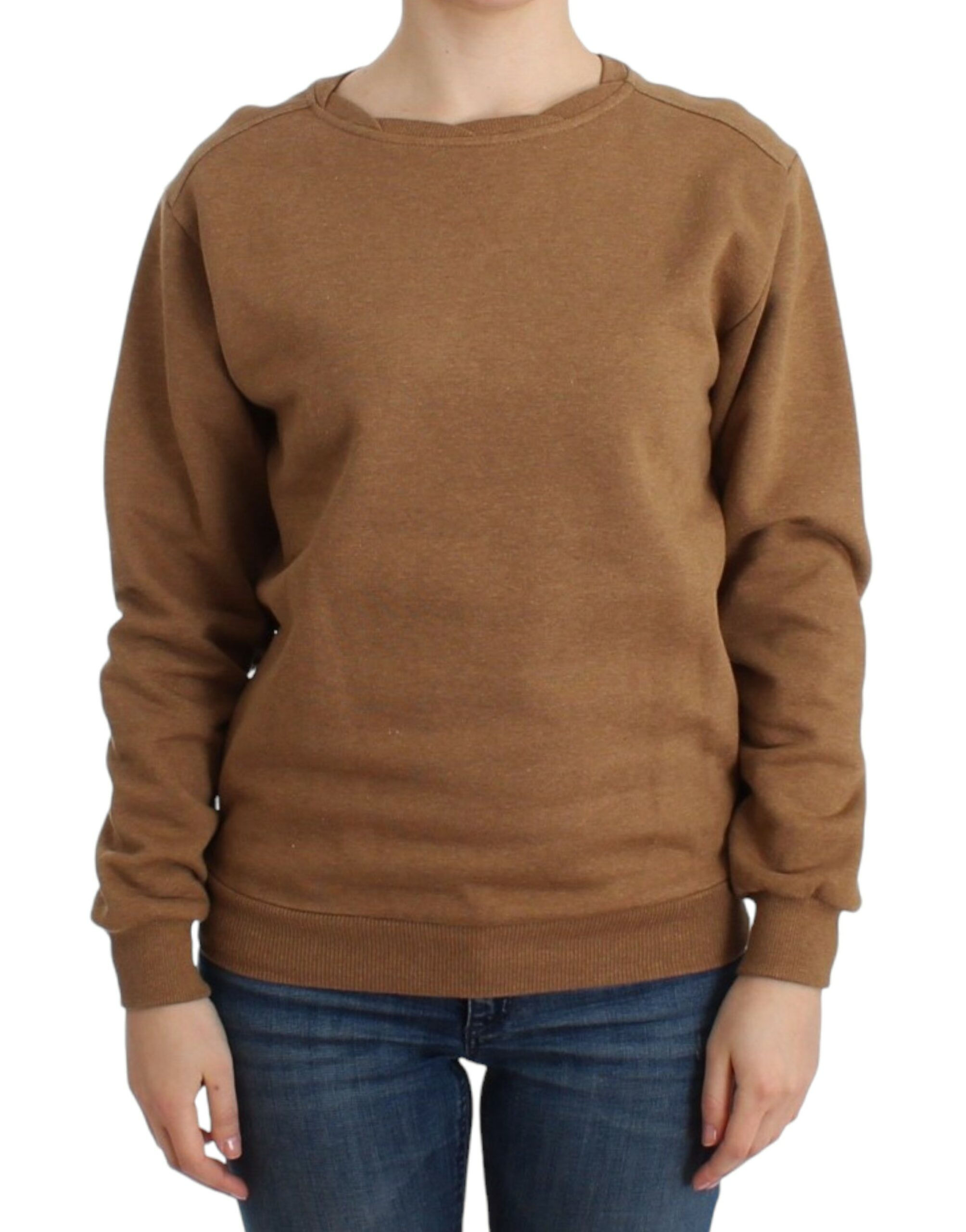 Chic Brown Crewneck Cotton Sweater (DE)