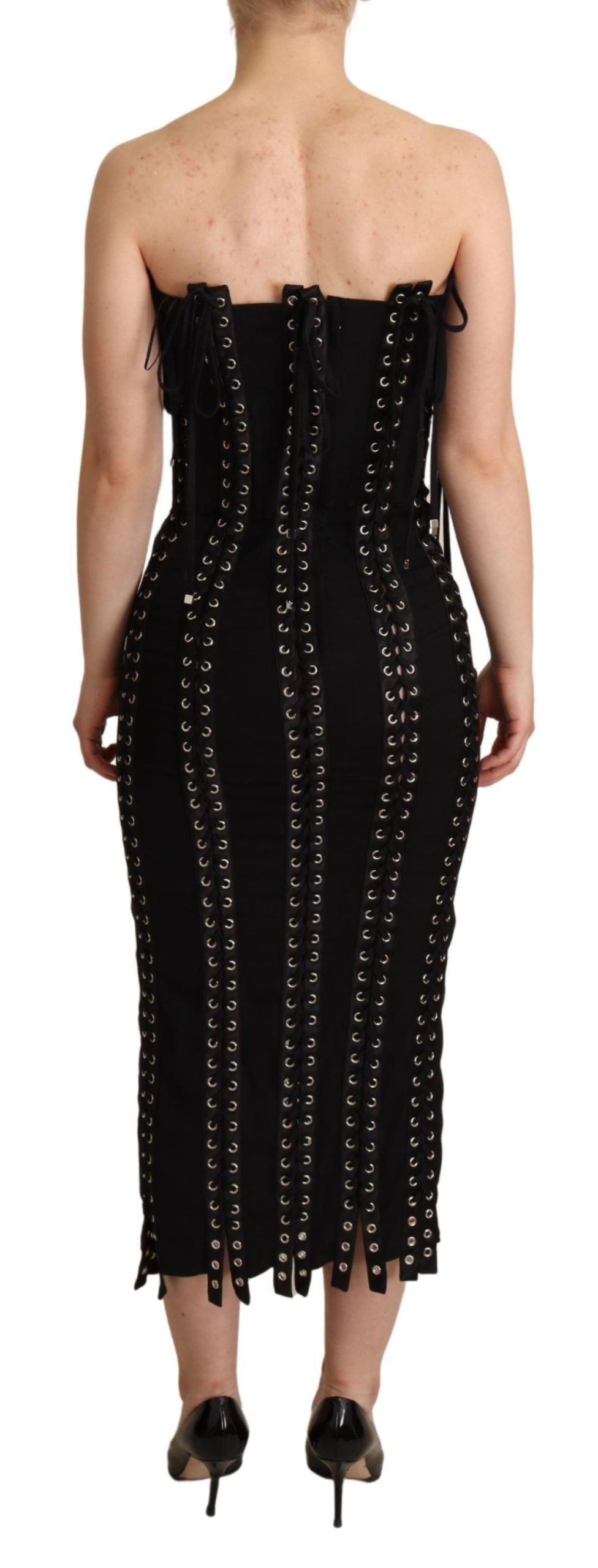 Thumbnail: Elegant Sleeveless Lace-Up Midi Dress