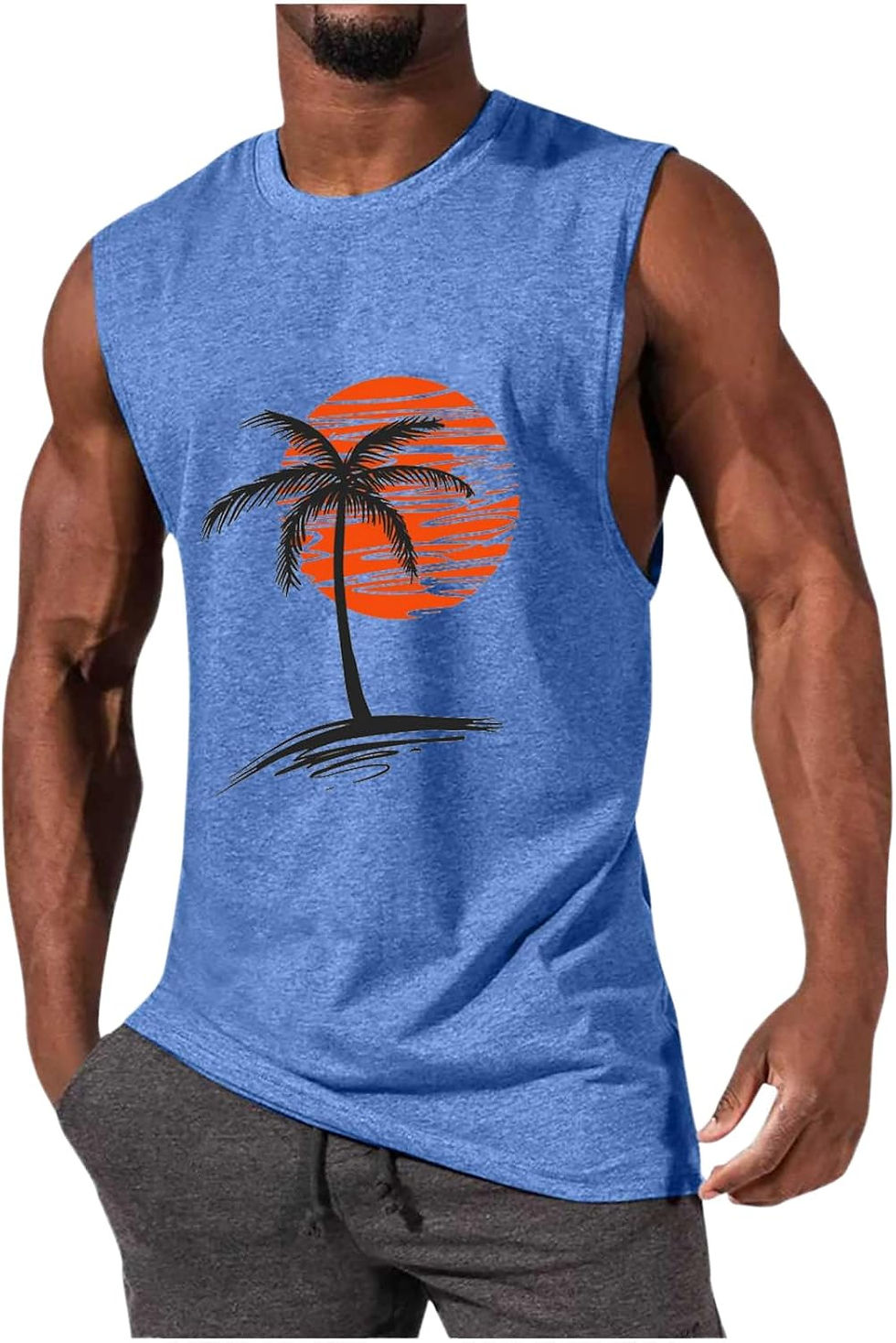 Thumbnail: Mens Summer Beach Tank Top Hawaiian Palm Tree Print Sleeveless Basic Muscle Tee