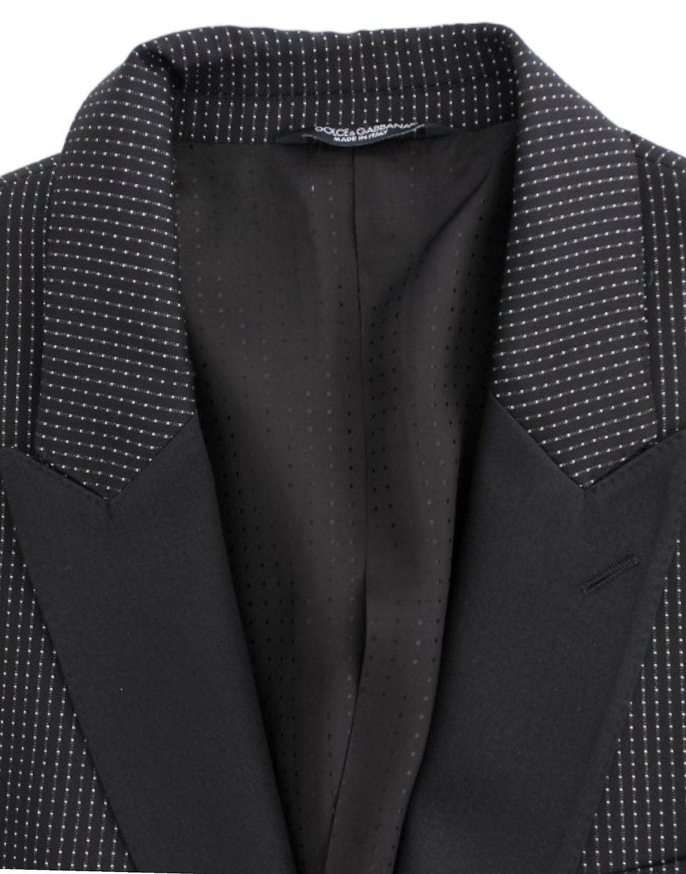 Thumbnail: Elegant Black Polka Dotted Slim Fit Blazer