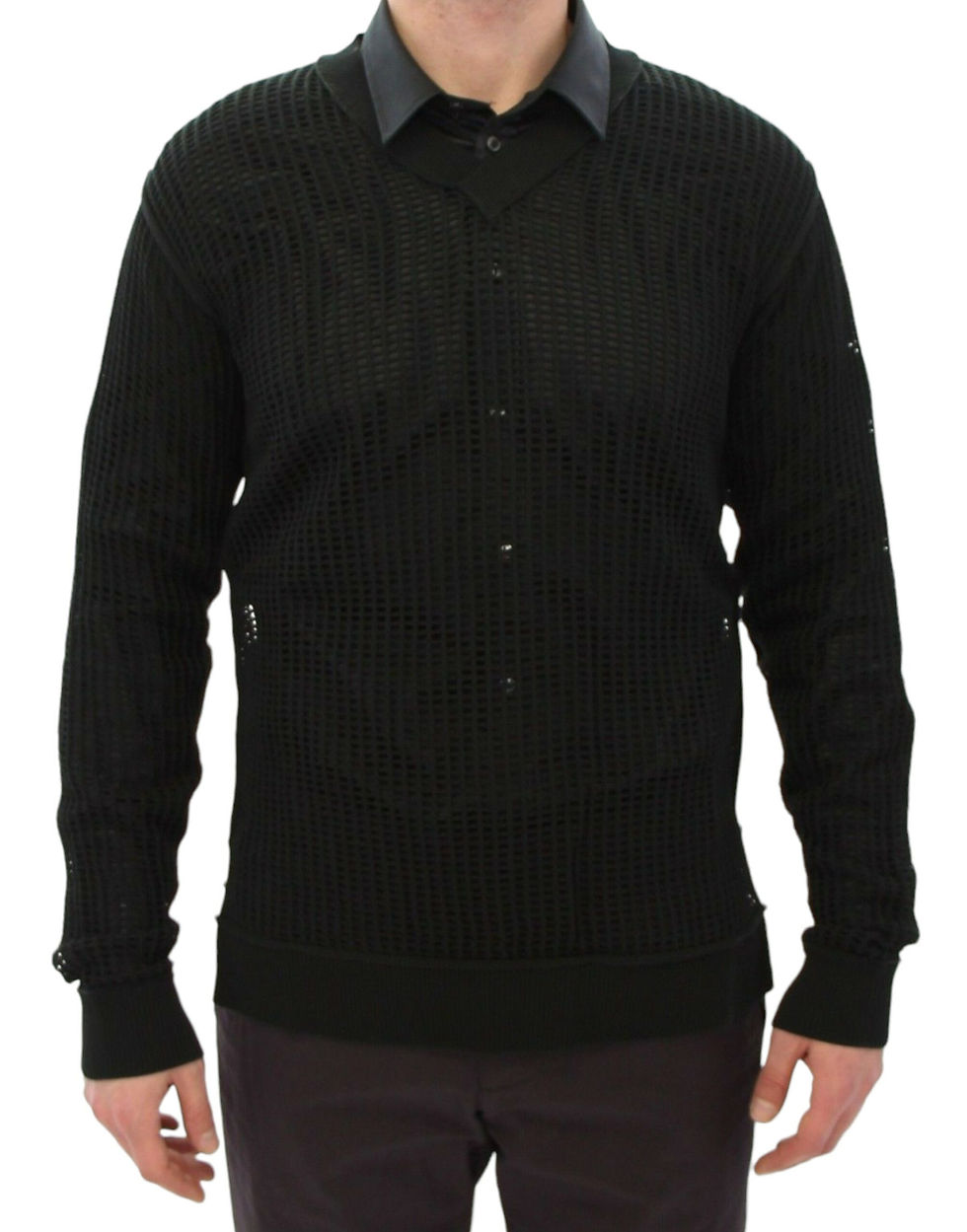 Thumbnail: Elegant V-Neck Dark Green Knitted Sweater