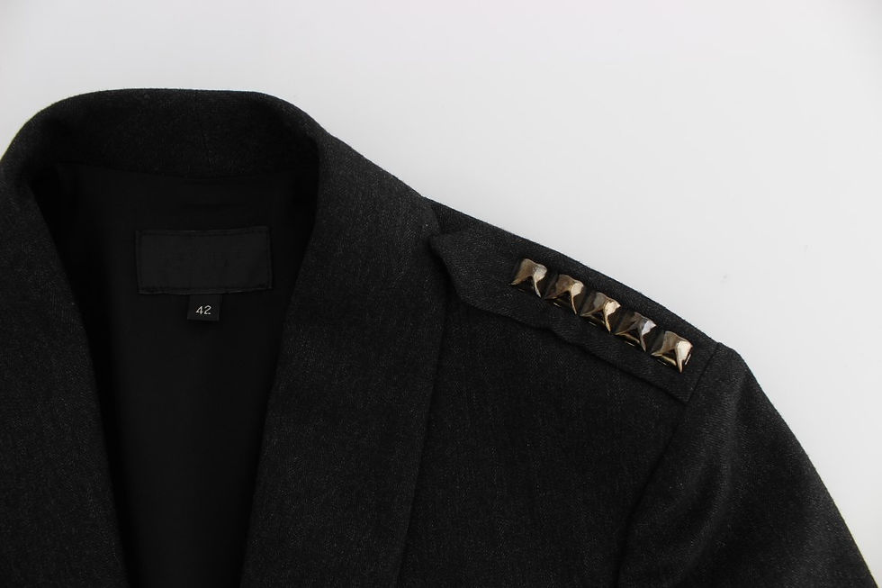 Thumbnail: Elegant Gray Gold-Buttoned Blazer Jacket