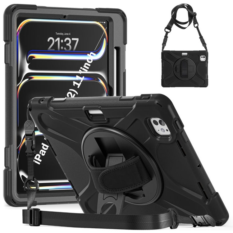 Thumbnail: Rotatable Holder Silicone Hybrid PC Tablet Case with Shoulder Strap