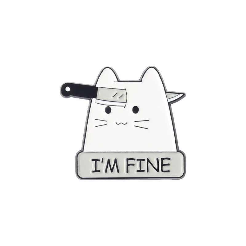 Thumbnail: Cartoon Cat Enamel Pin I'm Fine Quote Metal Cute