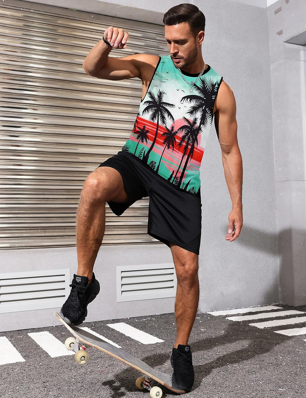 Thumbnail: Mens Tank Tops Beach Summer Sleeveless Shirts Graphic Palm Tree Vacation Tanks 