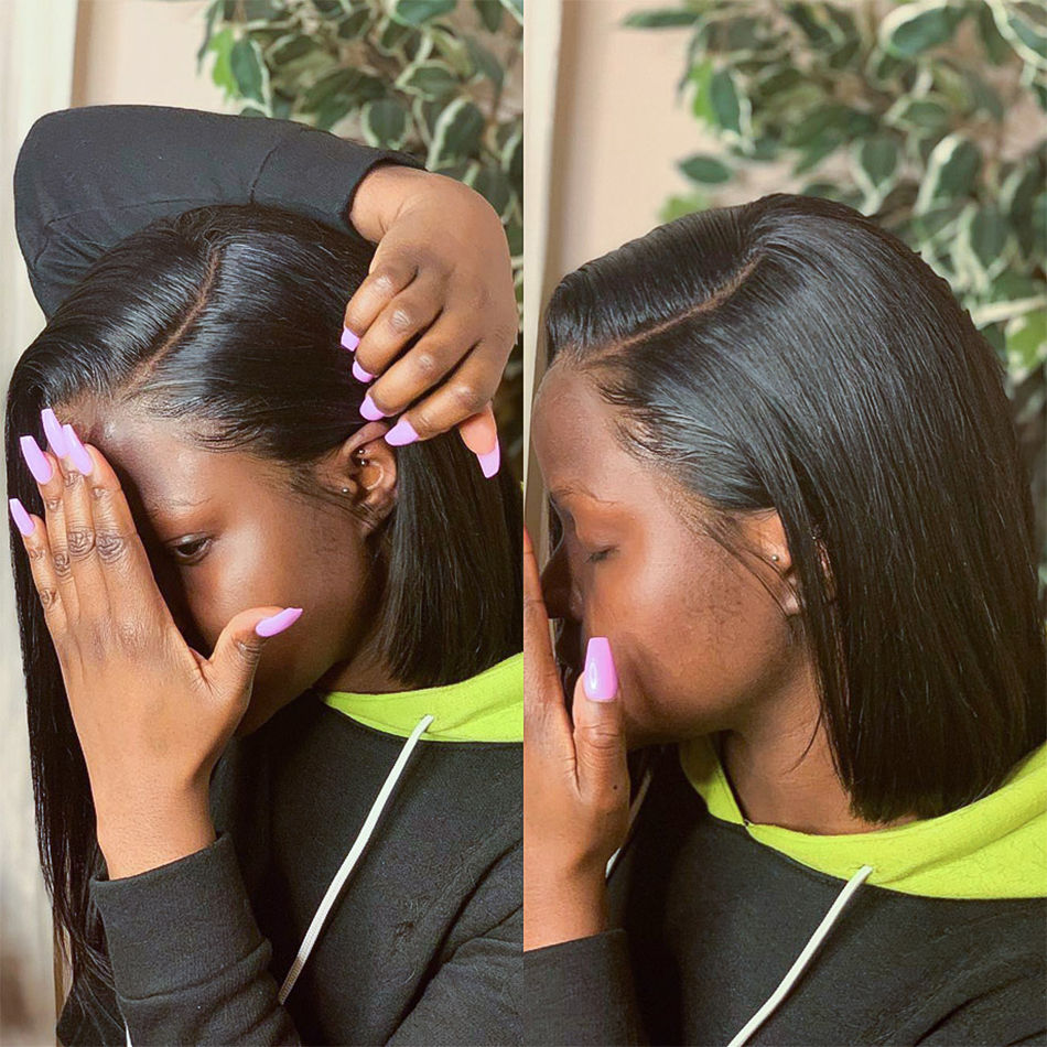 Thumbnail: Cheap Bone Straight Short Bob Wigs Human Hair Lace Front Wigs For Blac