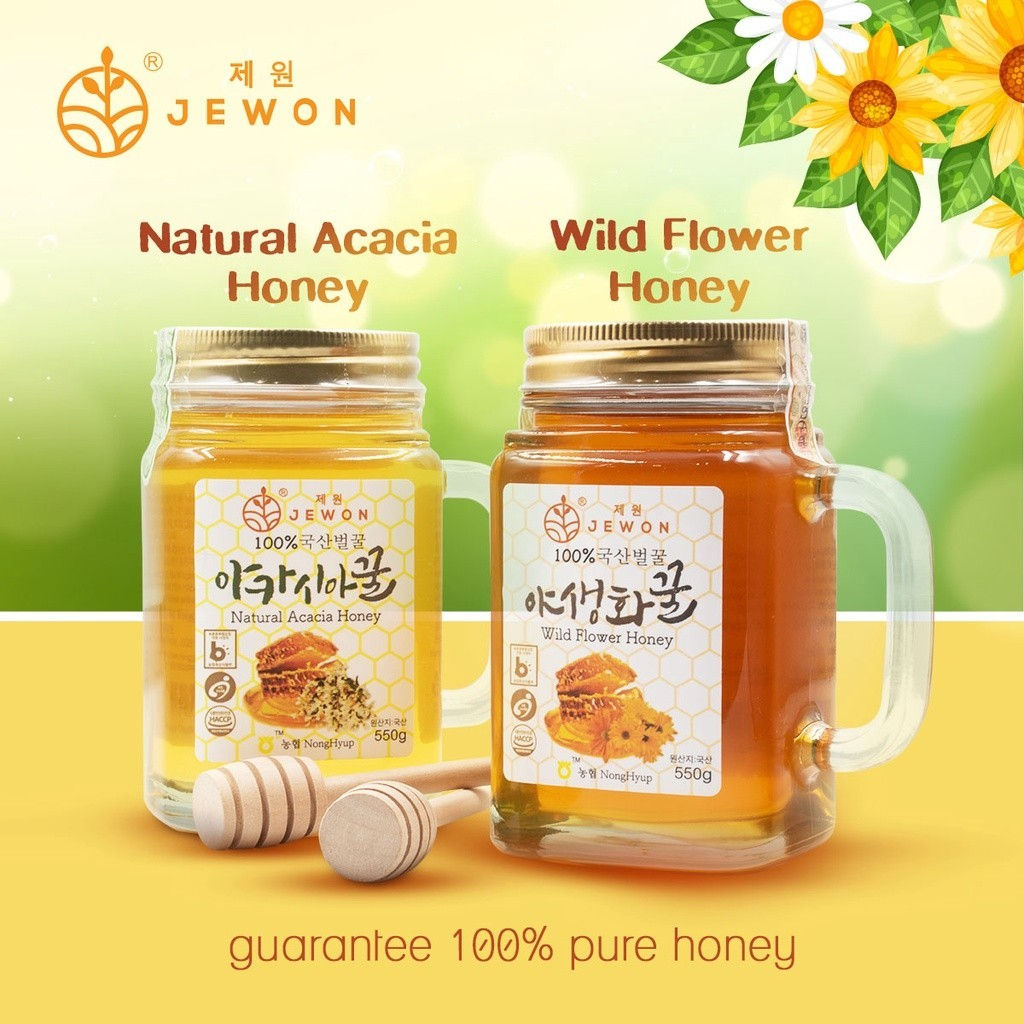 Jewon Premium Korea Wild Flower Honey 550g / Natural Acacia Honey 550g