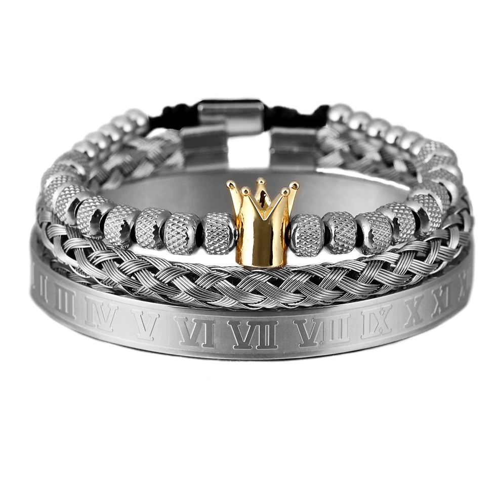 Thumbnail: Luxury 3pcs/Set Stainless Steel Bracelet Hip Hop Men Jewelry Roman Number