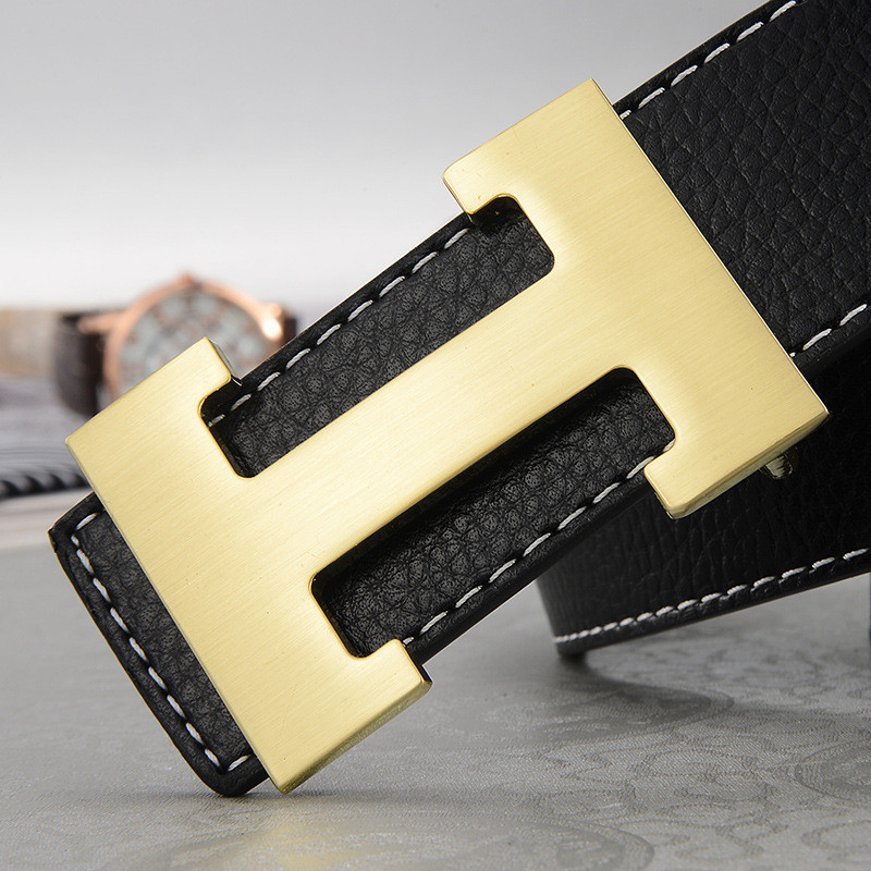 Men'S Belt With Lychee Pattern And Smooth Buckle HFashionable, Casual, Trendy, A