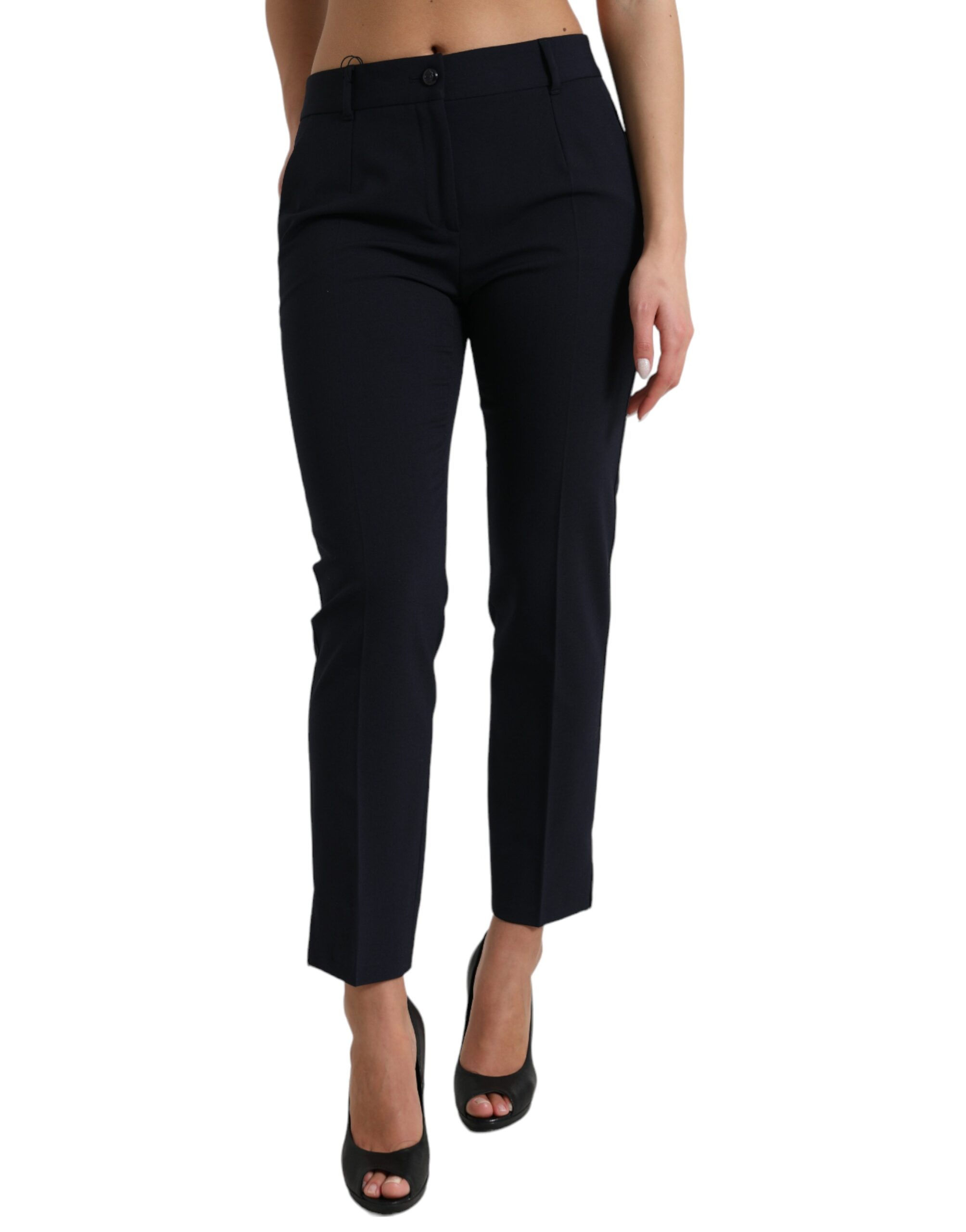 Elegant Mid Waist Tapered Pants in Blue (DE)