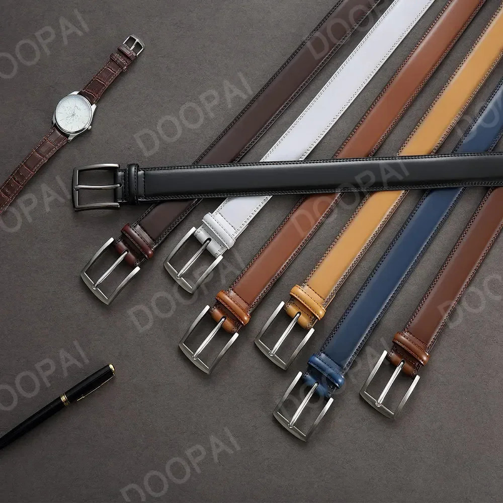 Men Belts Leather LONG Large Pin Buckle Metal Automatic Buc view 2