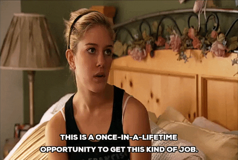 Girl in her room talking about a once in a lifetime opportunity to get a job