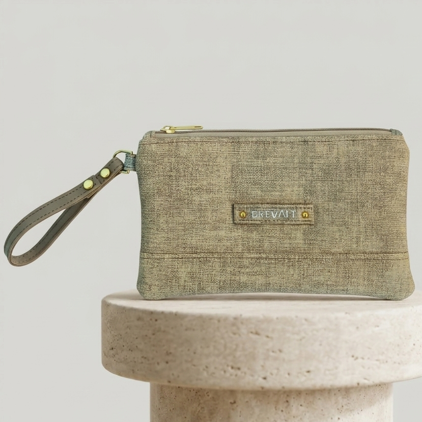 Classic Wristlet - Vintage Wash Denim - Khaki
