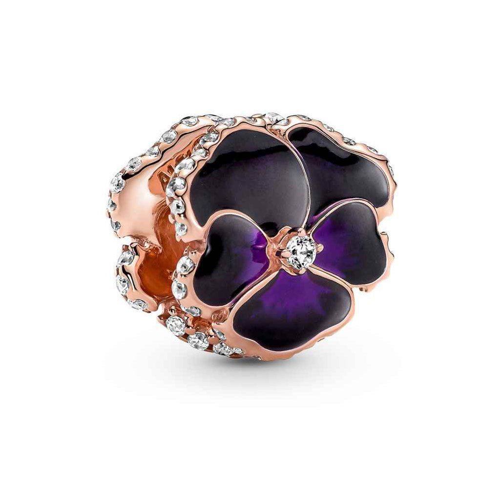 Rose Gold* Deep Purple Pansy Flower Charm