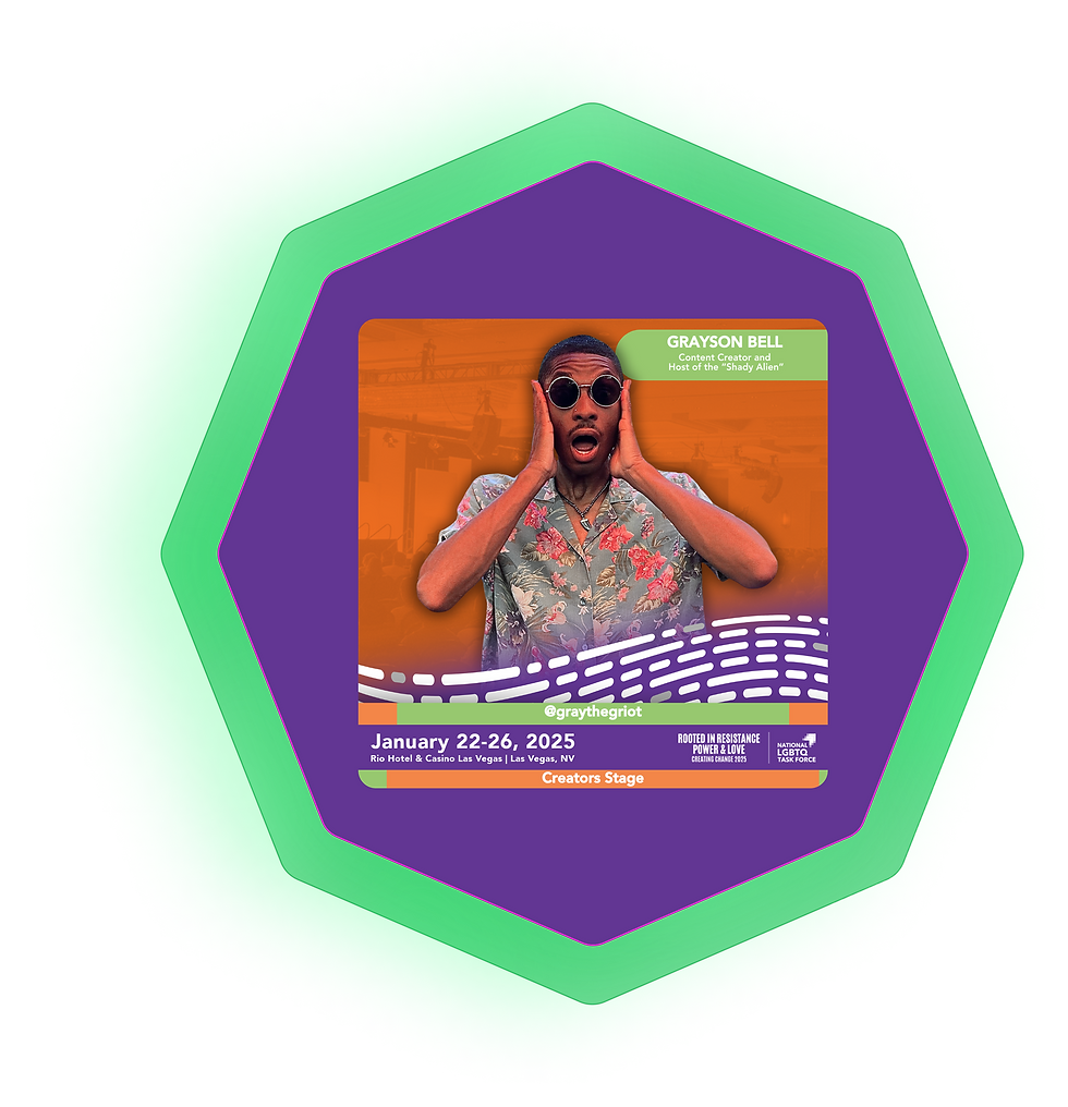 Photo of Gray he Griot on stage moderating at the Creating Change Conference.