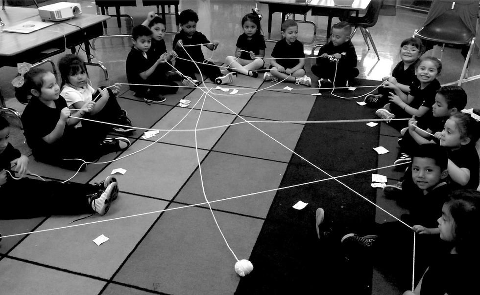 Early elementary students collaborate, creating a class web