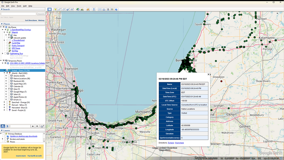 Google Earth Mapping of Cellebrite Location Data