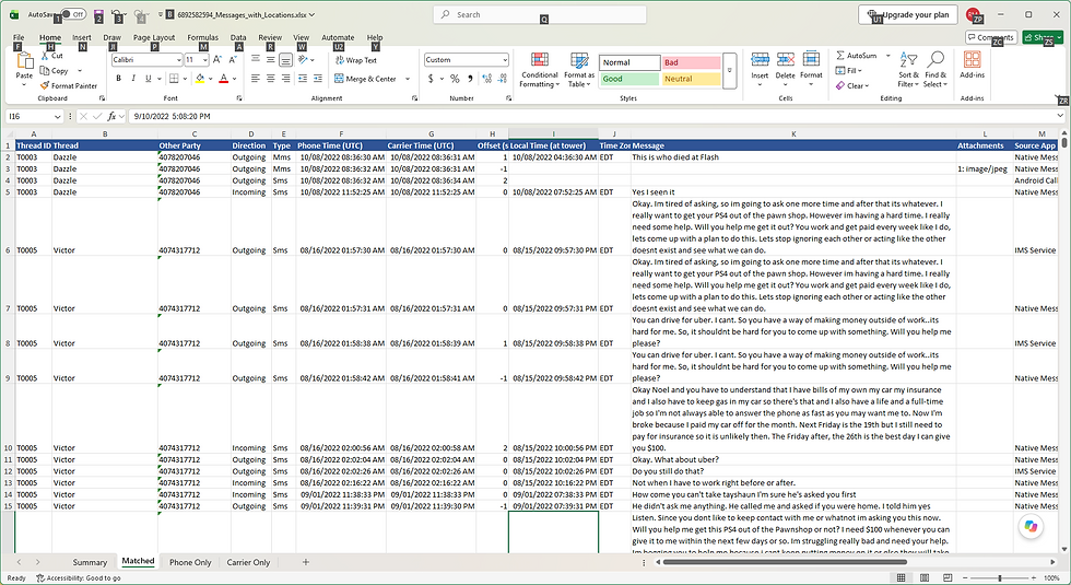 CDR/Cellebrite Matched Records