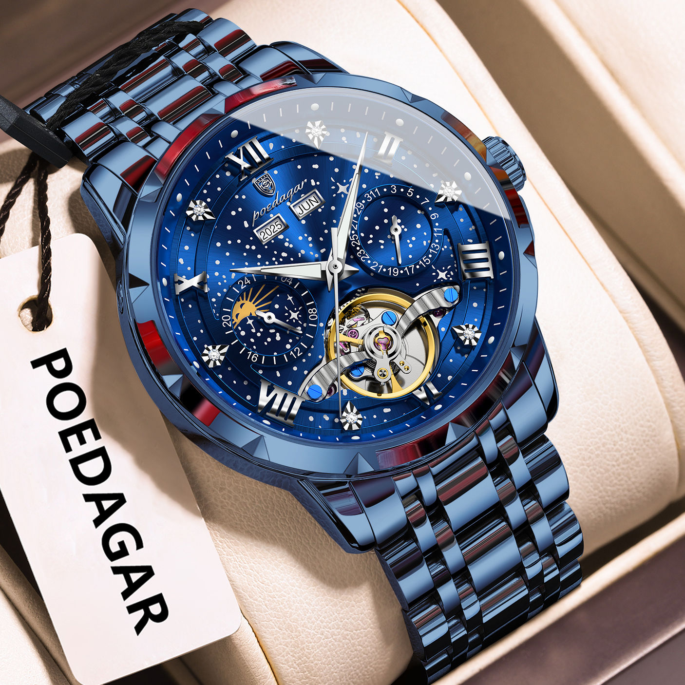POEDAGAR Luxury Men's Watch – Waterproof Stainless Steel Chronograph