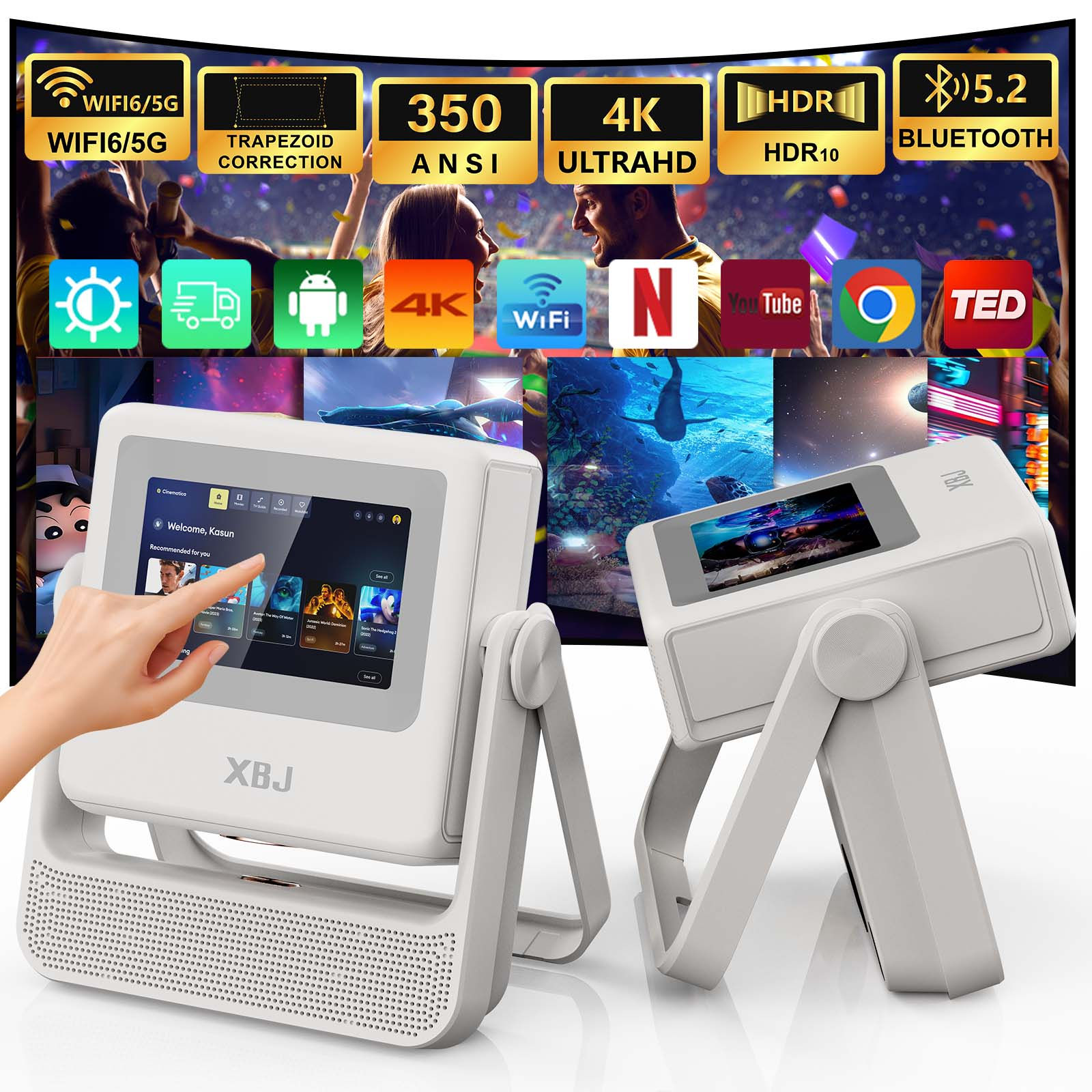 XBJ Smart Portable Projector – Full HD Mini Projector with WiFi, Bluetooth & Hom