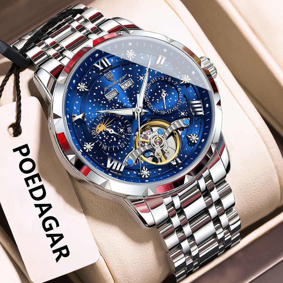 Thumbnail: POEDAGAR Luxury Men's Watch – Waterproof Stainless Steel Chronograph