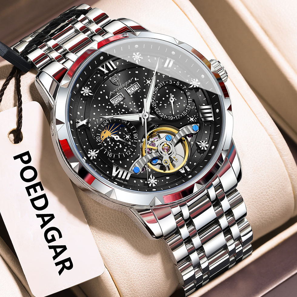 Thumbnail: POEDAGAR Luxury Men's Watch – Waterproof Stainless Steel Chronograph