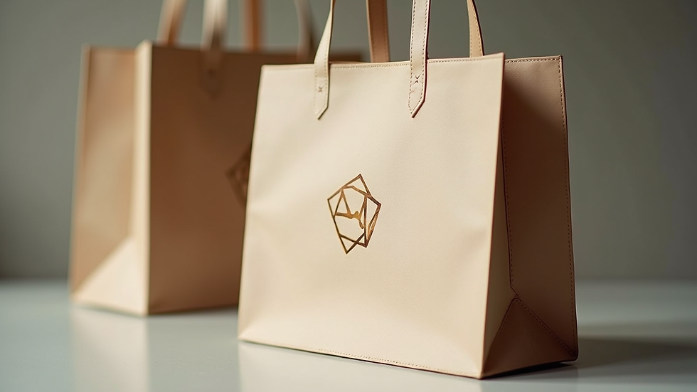 Close-up view of a promotional tote bag with a simple logo design