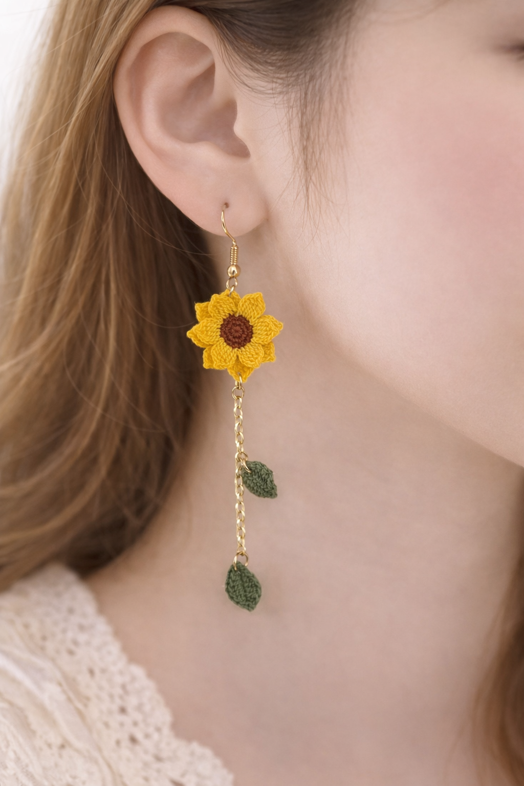 Micro-crochet Earrings- Sunflower