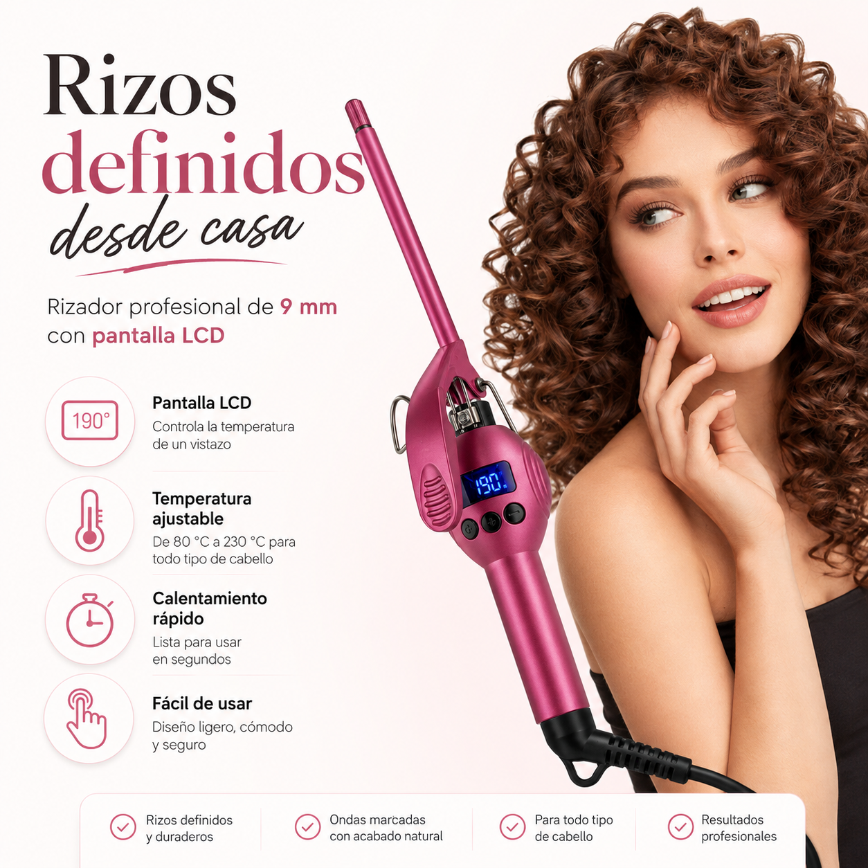 Rizador Profesional 9 mm con Pantalla LCD