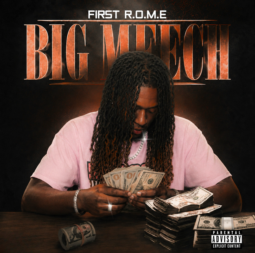 Hartford artist First R.O.M.E counting money on the cover artwork for his single “Big Meech.”