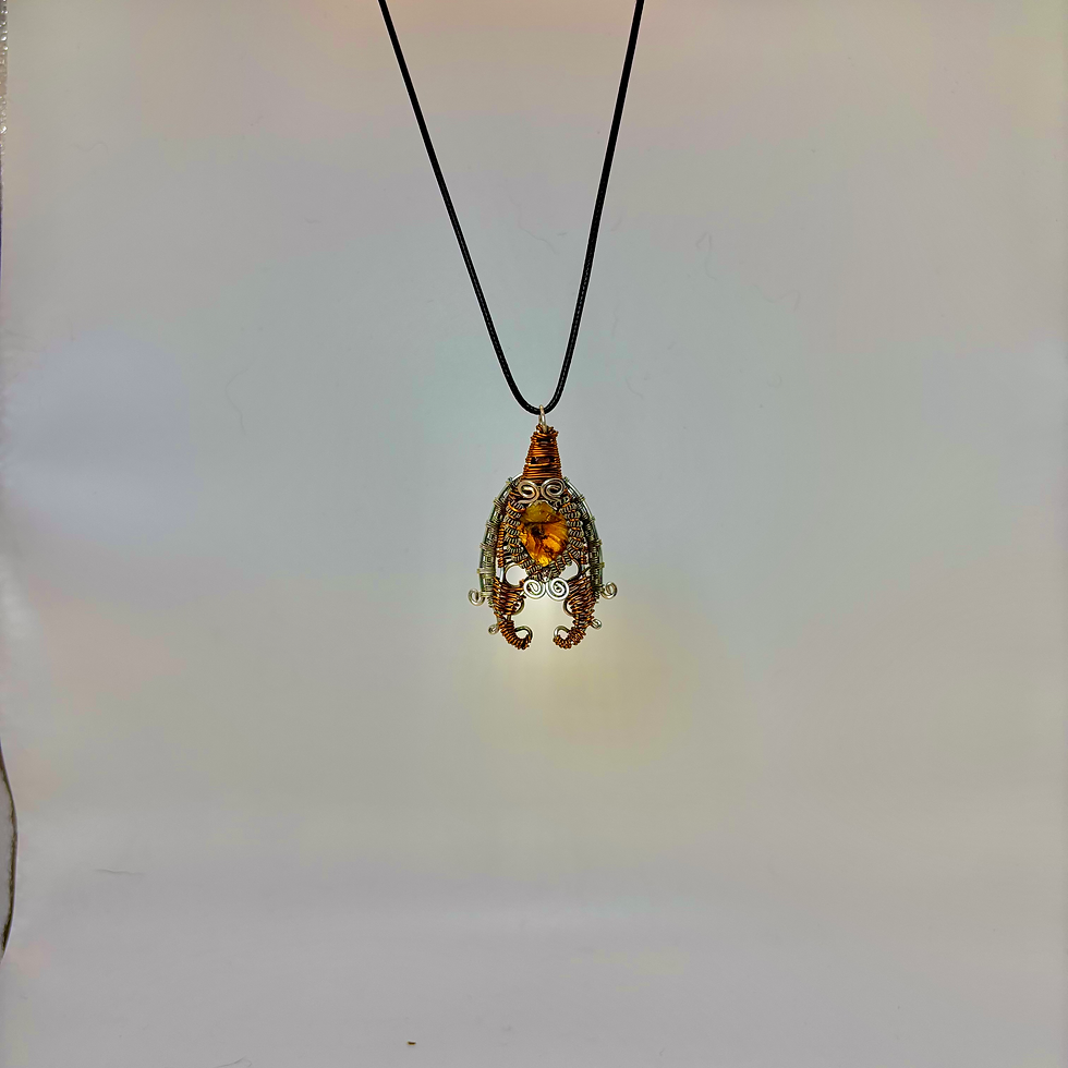 Thumbnail: unique fire opal wire wrapped pendant copper and steel handmade