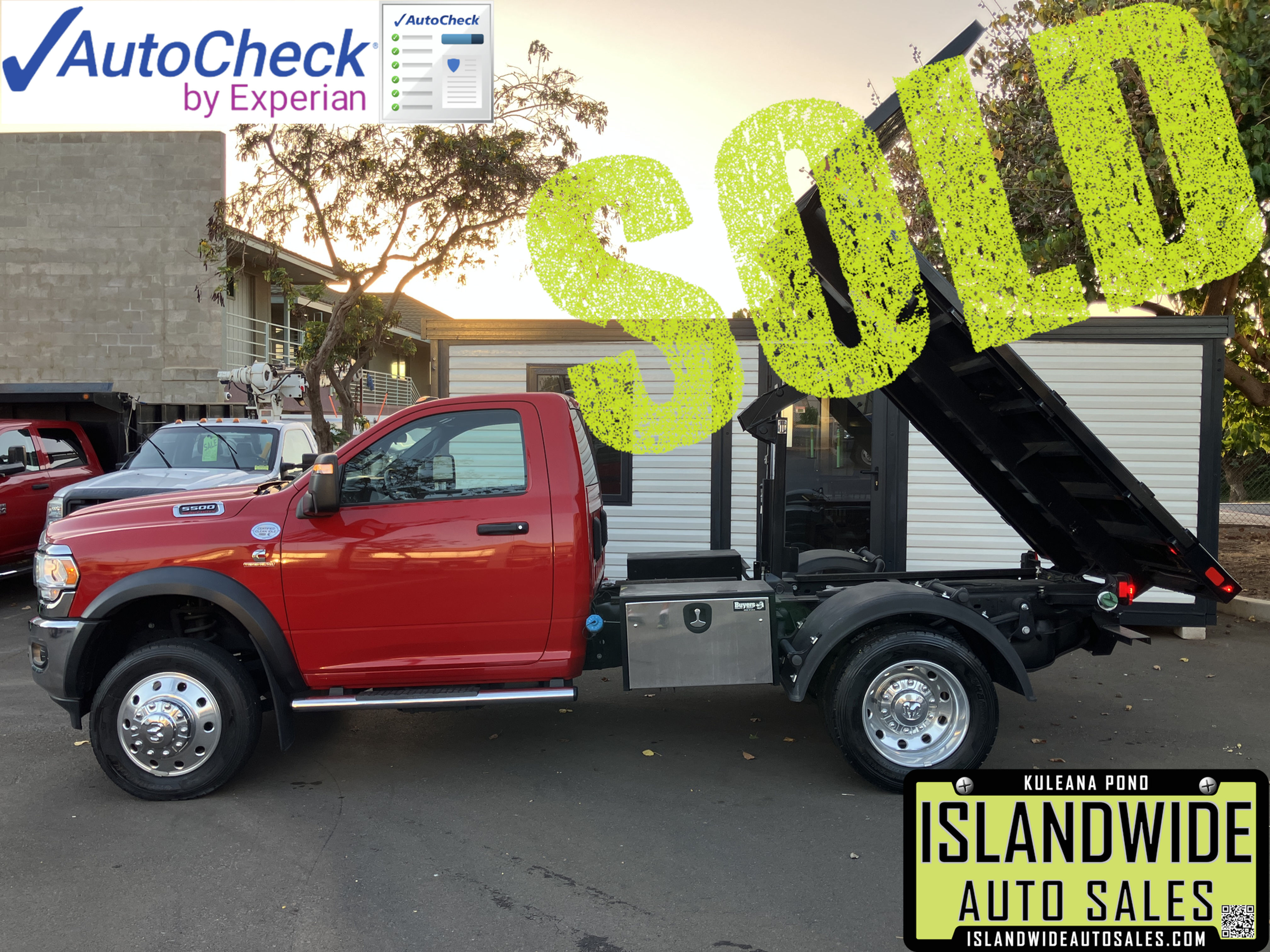 SOLD PRE-OWNED UPFITTED 2023 RAM 5500 4WD 9FT DUMP FLATBED Cab Chassis