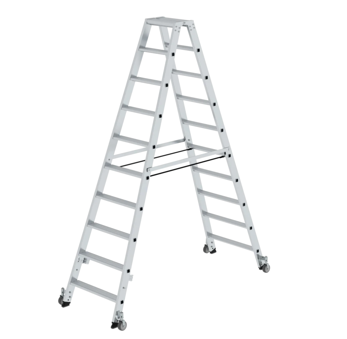 Stufen-Stehleiter mit Rollen 2 x 10 Stufen