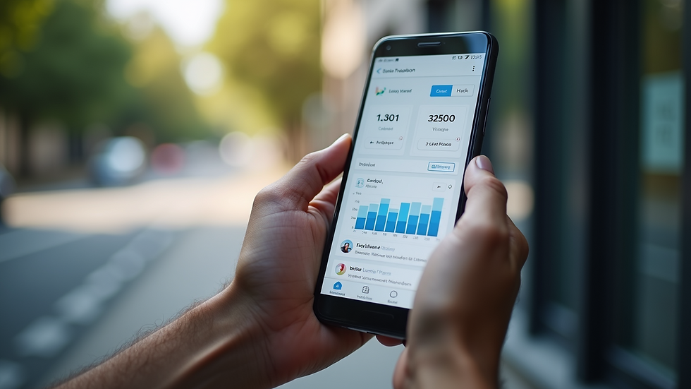 Close-up view of a smartphone showing social media marketing dashboard