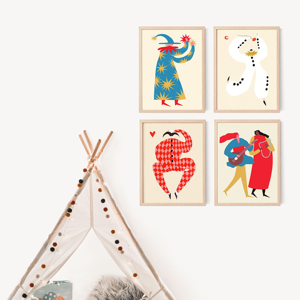 Thumbnail: Pierrot Clown Circus Sensory Nursery Wall Art Print