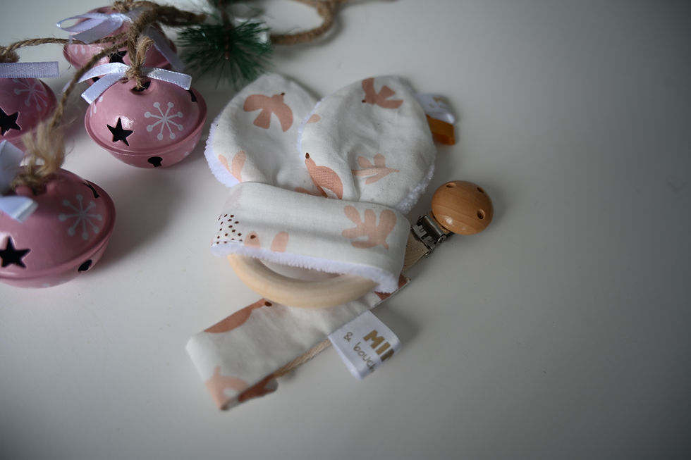 Thumbnail: Wooden Bunny Ear Teething Ring and Pacifier Clip Gift Set