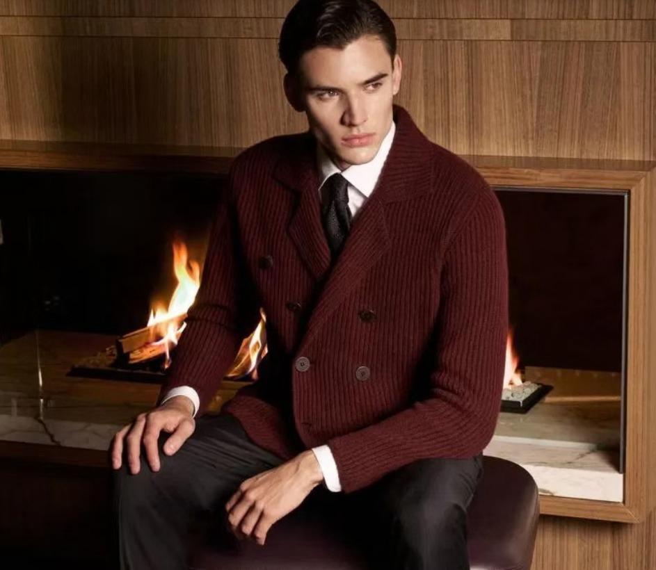 Creative Direction — red cardigan editorial image