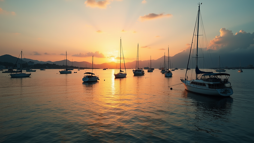 Vista panorámica de barcos y grúas en puerto marítimo de Panamá al atardecer