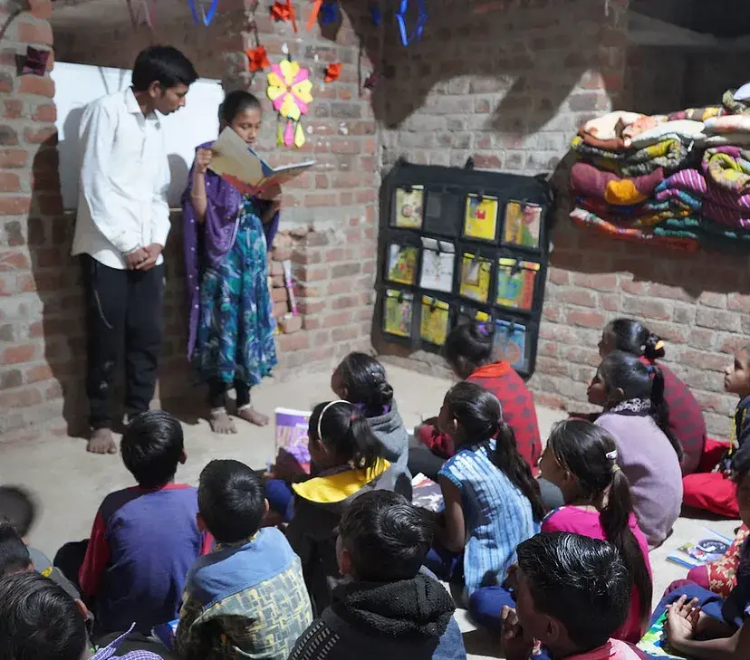 An Operation Vasantha centre in action. Gowtham has been volunteering for OV in his village since 2019, inspiring more than 30 children every single night and coming up with innovative solutions to help them.
