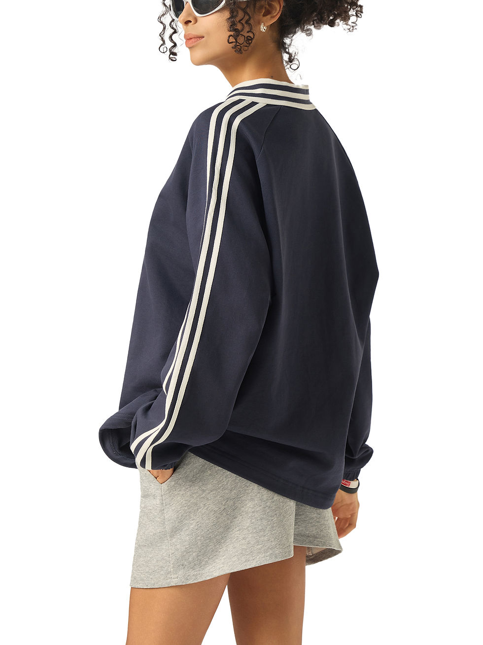 Thumbnail: Trippy Game Contrast Striped Lapel Collar Sweatshirt