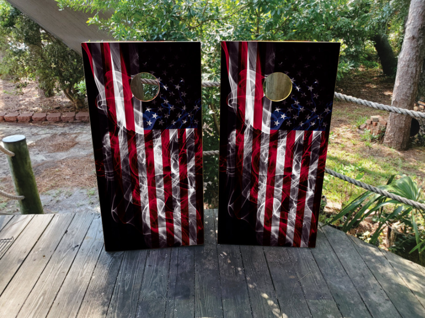 Smokey American Flag Cornhole Set