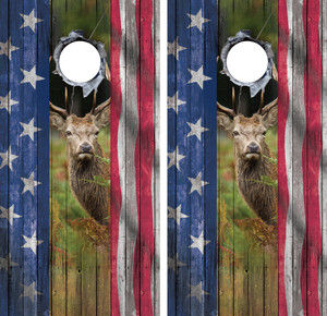 DEER HUNTER / USA / AMERICAN FLAG CORNHOLE BOARDS / SET - DESIGN 4
